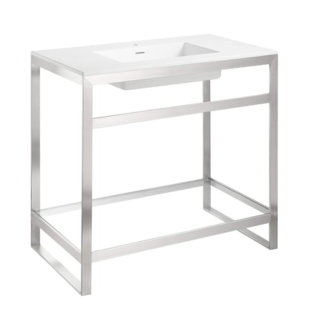 Anzzi 36 in. Console Sink in Brushed Nickel with Glossy White Counter Top CS-FGC005-BN